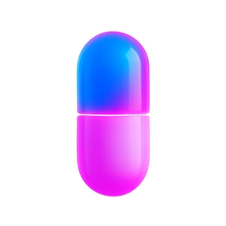 Layer Flow capsule logo, glossy blue fading to pink